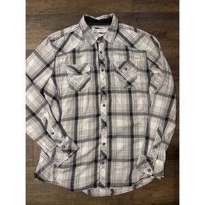 Men's BKE Buckle Button Up Pearl Snap Plaid Athletic Fit Large  Western Rodeo